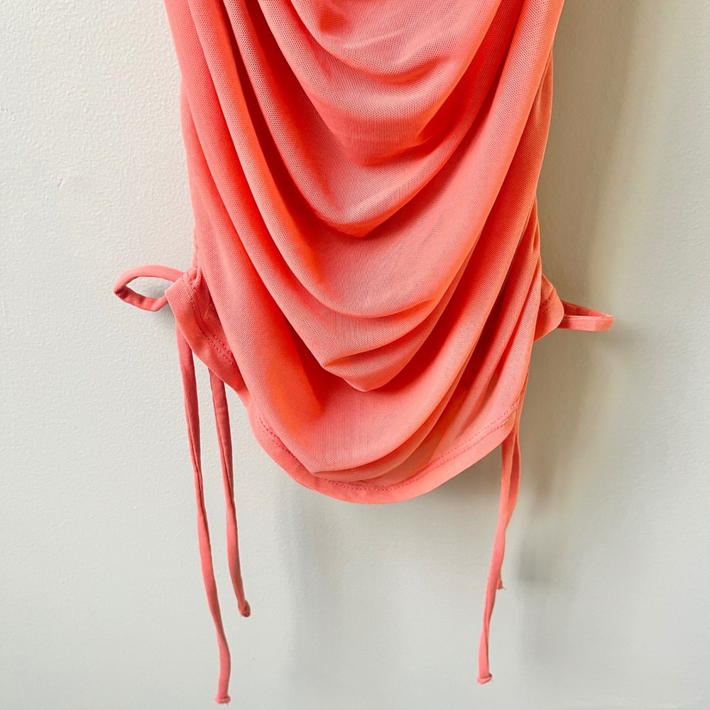 Anthropologie Dress Women's Small New NWT Coral Pink Mesh Fitted Festival Mini - Picture 10 of 12